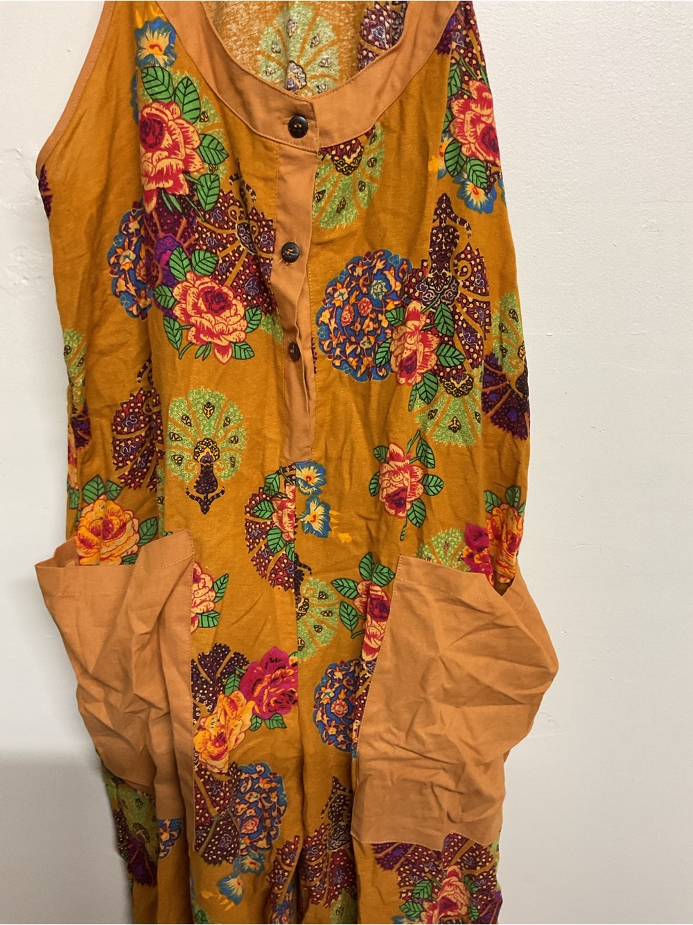 Mustard Floral Pocket Overalls - Picture 2 of 4